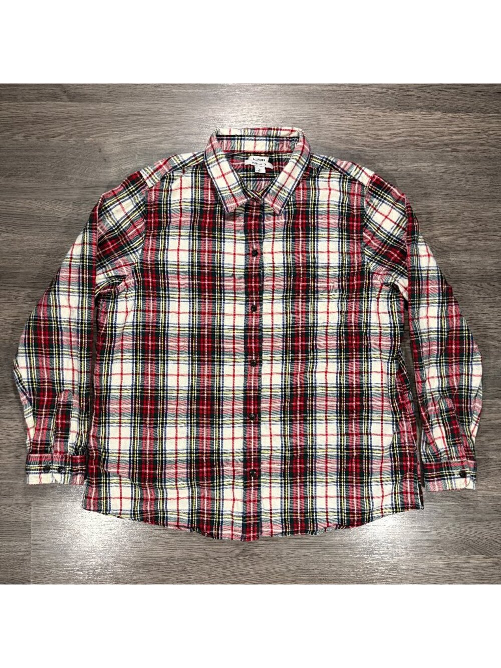 L.L. Bean Women's Scotch Plaid Flannel Shirt - White/Green/Red